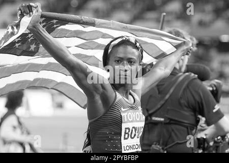 Goali BOWIE (USA), championne olympique de piste et de terrain, est décédé à l'âge de 32 ANS, PHOTO D'ARCHIVES; Goali BOWIE, gagnante de jubilation (USA/ 1st place) avec 100m femmes en finale du drapeau aux Championnats du monde d'athlétisme de 6 août 2017 2017 à Londres/Grande-Bretagne, de 4 août. - 08/13/2017. Banque D'Images