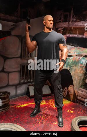 Shah Alam, Malaisie - 17 avril,2023 : la cire de Dwayne Douglas Johnson est exposée au tapis rouge 2 dans I-City Shah Alam. Banque D'Images