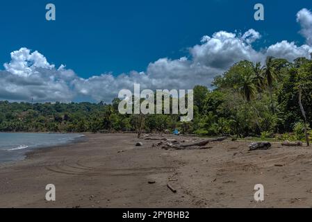 Plage de sable de la petite ville de Drake Bay, Puntarenas, Costa Rica Banque D'Images