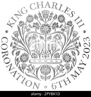 Londres, royaume-Uni, mai 2023, symbole métallique argent Charles Third Coronation, Royaume-Uni, illustration Banque D'Images