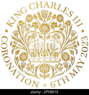 Londres, royaume-Uni, mai 2023, symbole métallique or Charles Third Coronation, Royaume-Uni, illustration Banque D'Images