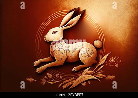 Symbole lapin pour une bonne année chinoise. Chinois traditionnel. La traduction chinoise est l'année moyenne du lapin heureux nouvel an chinois Banque D'Images