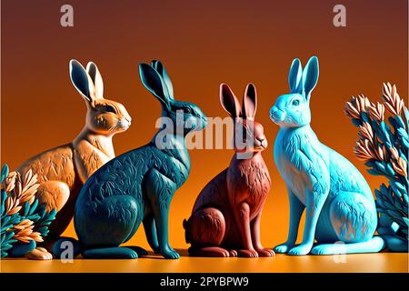 Ensemble de lapins chinois sur fond de couleur Banque D'Images