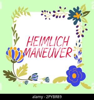 Affiche la manœuvre Heimlich. Mot écrit sur l'application de la pression vers le haut en cas d'étouffement Banque D'Images