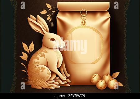 année de la conception de bannière lapin avec un petit lapin tenant un sac d'or. Traduction : bonne année chinoise, lapin Banque D'Images