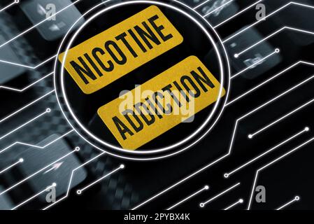 Texte d'écriture nicotine addiction. Mot pour la condition d'être accro au tabagisme ou à la consommation de tabac Banque D'Images