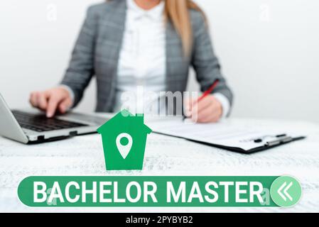 Écriture affichant le texte Bachelor Master. Business présente un diplôme d'études supérieures obtenu après un baccalauréat Banque D'Images