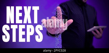 Affichage conceptuel étapes suivantes. Numéro de concept métier du processus à effectuer après la planification actuelle Banque D'Images