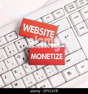 Légende conceptuelle site Web monétiser. Capacité de vitrine d'affaires générer un revenu complet de votre site Web ou blog Banque D'Images