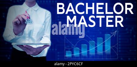 Écriture affichant le texte Bachelor Master. Mot écrit sur un diplôme d'études supérieures complété après le baccalauréat Banque D'Images