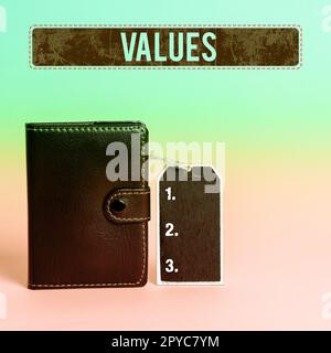 Légende de texte présentant les valeurs. La vitrine des entreprises considère que quelque chose est tenu mérite l'importance de quelque chose Banque D'Images