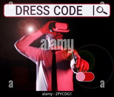 Code vestimentaire de légende conceptuelle. Présentation d'affaires une façon acceptée de s'habiller pour une occasion ou un groupe particulier Banque D'Images