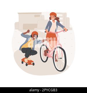 Illustration vectorielle de dessin animé isolée. Jeune couple à cheval sur le skateboard, s'amuser en plein air, style de vie de l'adolescence, relation romantique, premier amour, dessin animé vecteur de l'environnement urbain. Illustration de Vecteur