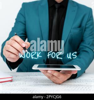 Un travail d'affichage conceptuel pour nous. Approche commerciale invitation à rejoindre un groupe d'équipe de travail institution de l'entreprise Banque D'Images