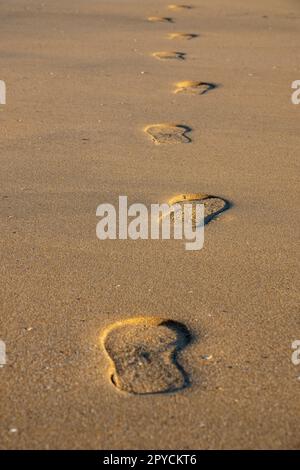 Gros plan de quelques empreintes sur le sable Banque D'Images