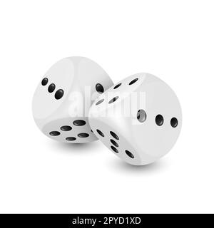 Vector 3D jeu blanc réaliste Dice avec jeu de points blancs gros plan isolé sur fond blanc. Couple de cubes de jeu pour jouer dans différentes positions, C Banque D'Images