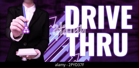 Texte d'écriture au drive-in. Mot écrit à l'endroit où vous pouvez obtenir le type de service en conduisant par lui Banque D'Images