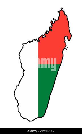 Madagascar silhouette carte drapeau sur fond blanc Banque D'Images
