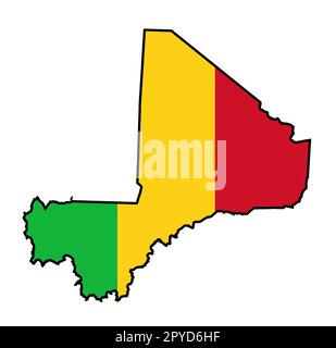 Mali plan silhouette drapeau carte sur un fond blanc Banque D'Images