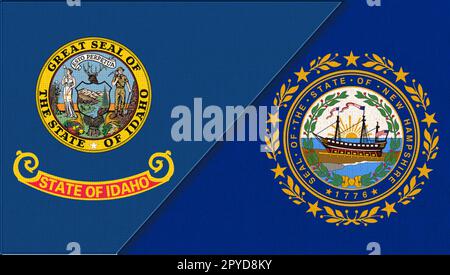 Drapeaux de Idaho et New Hampshire. Concept de relations Banque D'Images