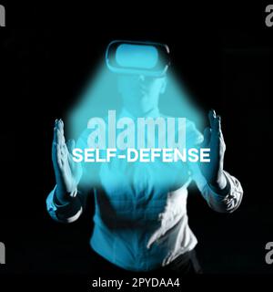 Affiche affichant Self Defense. Aperçu de l'entreprise l'acte de défendre sa personne lorsqu'elle est attaquée physiquement Banque D'Images