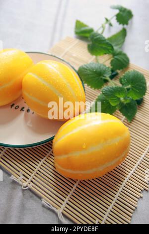 Spécialité coréenne sucrée et croquante Seongju melon concept de fruits d'été Banque D'Images