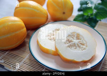 Spécialité coréenne sucrée et croquante Seongju melon concept de fruits d'été Banque D'Images