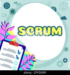 Texte montrant le Scrum. Inspiration Mot pour l'écriture manuscrite comme différent de l'impression de caractères écrits de jeu Banque D'Images