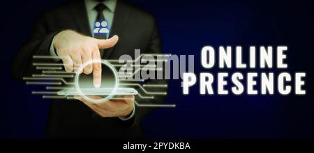 Affichage conceptuel présence en ligne. Vitrine d'affaires existence de quelqu'un qui peut être trouvé par une recherche en ligne Banque D'Images