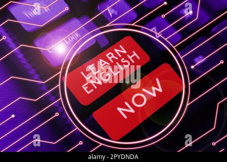 Affiche apprendre l'anglais maintenant. L'idée d'affaires acquérir ou acquérir la connaissance et la compétence de la langue anglaise Banque D'Images