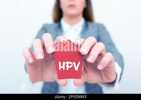 Signe d'écriture à la main HPV. Aperçu de l'entreprise Groupe de virus qui affectent votre peau et les membranes humides Banque D'Images