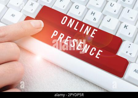 Affichage conceptuel présence en ligne. Concept d'affaires existence de quelqu'un qui peut être trouvé par une recherche en ligne Banque D'Images