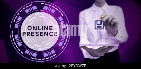 Affichage conceptuel présence en ligne. Vitrine d'affaires existence de quelqu'un qui peut être trouvé par une recherche en ligne Banque D'Images