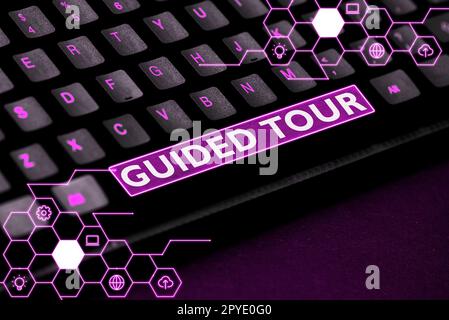 Inspiration montrant le panneau visite guidée. Mot écrit sur des conseils ou des informations visant à résoudre le problème ou la difficulté Banque D'Images