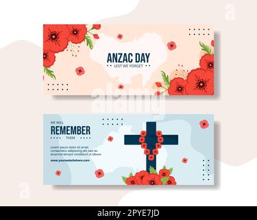 Anzac Day of Lest nous oublions horizontal Banner Flat Cartoon modèles dessinés à la main Illustration Banque D'Images