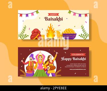 Happy Baisakhi bandeau horizontal plat dessin main dessins modèles Illustration de fond Banque D'Images