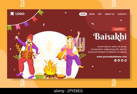 Happy Baisakhi social Media Landing page modèle dessiné à la main Illustration de fond Banque D'Images