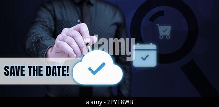Ecriture du texte affiché Enregistrer la date. Concept Internet se souvenir du calendrier Marquer l'invitation au calendrier Banque D'Images