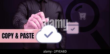 Symbole de texte indiquant Copier Coller. Mot écrit sur une imitation, une transcription ou une reproduction d'une œuvre originale Banque D'Images