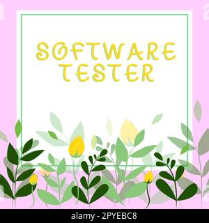 Légende conceptuelle du testeur de logiciel. Mot pour mis en œuvre pour protéger les logiciels contre les attaques malveillantes Banque D'Images