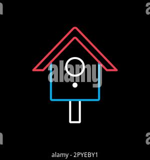 Icône représentant une boîte de nidification ou une maison d'oiseaux sur fond noir. Symbole graphique pour la conception, le logo, l'application et l'interface utilisateur du site Web vétérinaire et des animaux de compagnie Banque D'Images