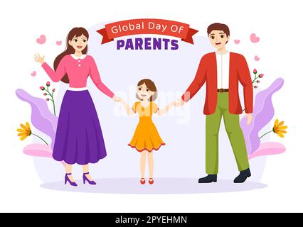 Journée mondiale des parents Illustration avec l'importance d'être un parent et son rôle dans les enfants dans le dessin à la main de dessin à la main pour le modèle de page d'arrivée Banque D'Images