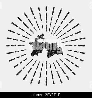 Carte d'époque du Tadjikistan. Grunge soleil a éclaté dans tout le pays. Forme de Tadjikistan noir avec rayons de soleil sur fond blanc. Illustration vectorielle. Illustration de Vecteur
