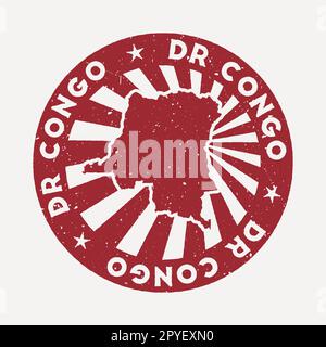 DR Congo Stamp. Voyager tampon en caoutchouc rouge avec la carte du pays, illustration vectorielle. Illustration de Vecteur