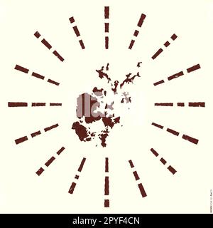 Logo Orkney Islands. Affiche grunge Sunburst avec carte de l'île. Forme des îles Orcades remplies de chiffres hexagonaux avec rayons de soleil autour. Captivat Illustration de Vecteur