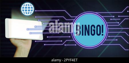 Bingo de texte d'écriture. Mot écrit sur le jeu de hasard dans lequel chaque joueur correspond aux numéros imprimés Banque D'Images