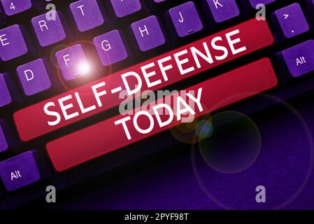 Affiche affichant Self Defense. Idée d'affaires l'acte de défendre sa personne lorsqu'elle est attaquée physiquement Banque D'Images
