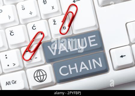 Signe de texte indiquant la chaîne de valeur. Approche commerciale processus de fabrication commerciale analyse du développement industriel Banque D'Images