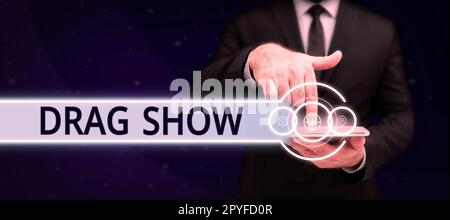 Affichage conceptuel faire glisser Afficher. Mot écrit sur un événement concurrentiel où deux voitures tentent de terminer le premier quart de mille Banque D'Images