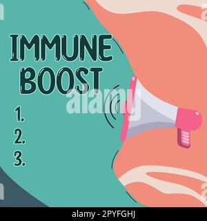 Signe d'écriture de la main Immunite Boost. Mot pour être capable de résister à une maladie particulière empêchant le développement de pathogènes Banque D'Images